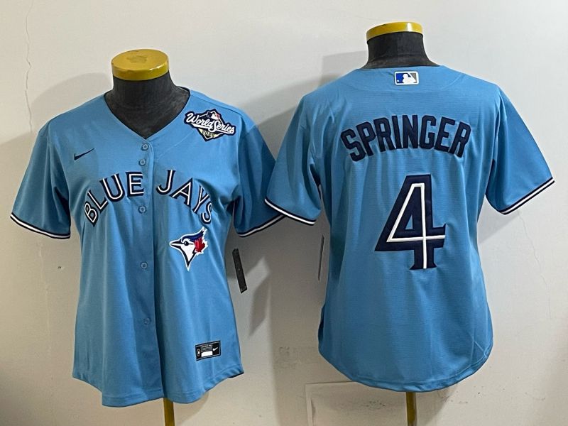 Women 2025 Toronto Blue Jays #4 Springer  Light blue Game Nike MLB Jersey style 003